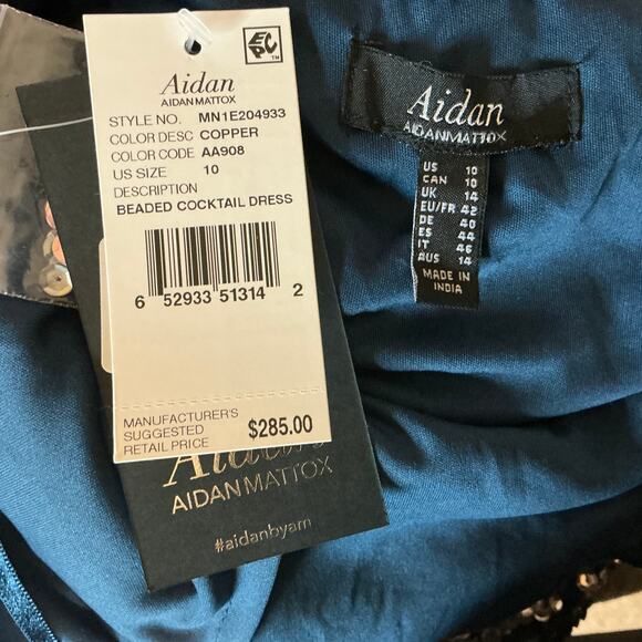 Aidan Mattox Sequined Backless Mini Sheath Cocktail Dress Blue Multi Size 10 - Picture 8 of 12